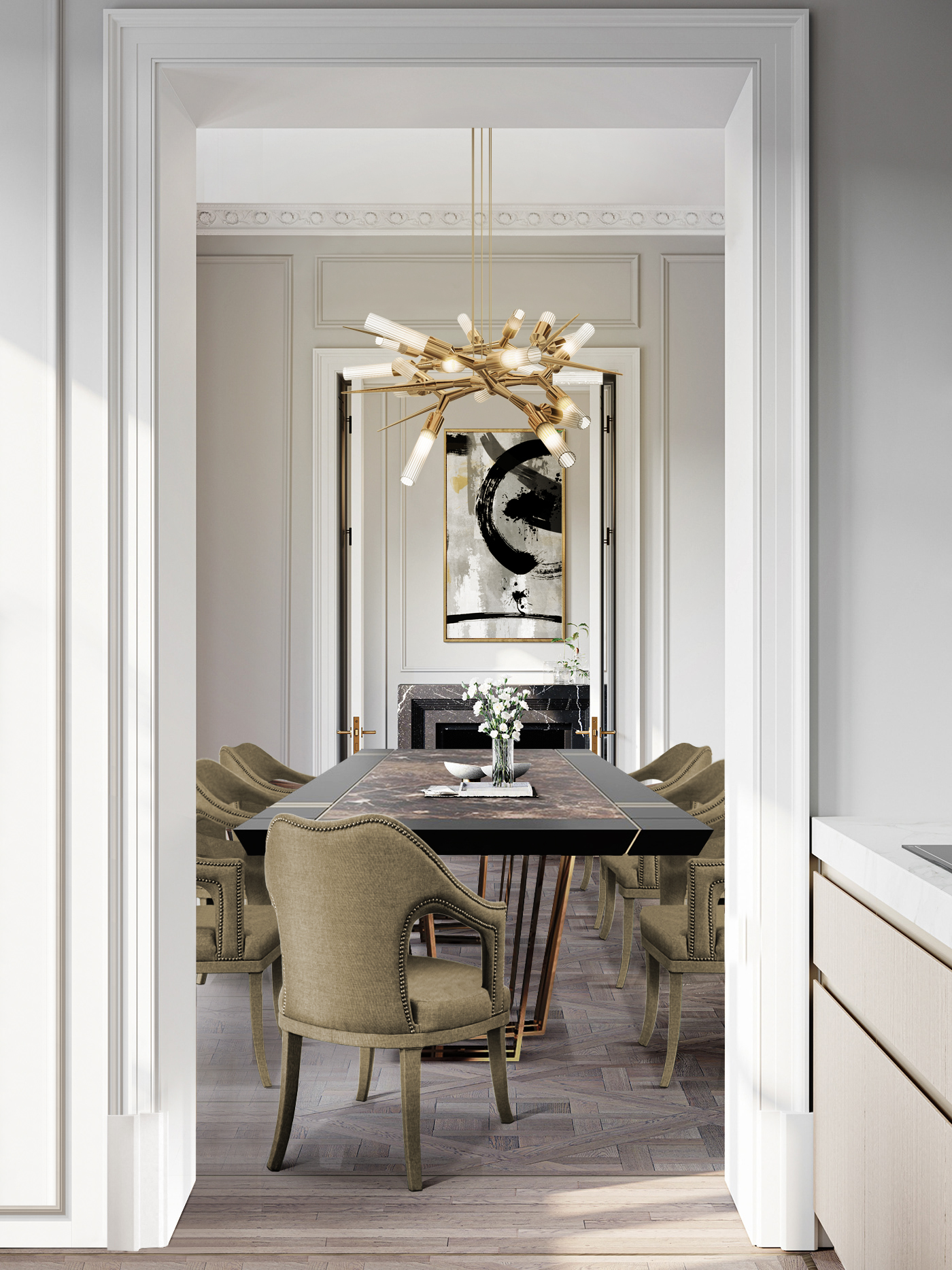 Dining Room Decorated With Covet Lighting Best Sellers!